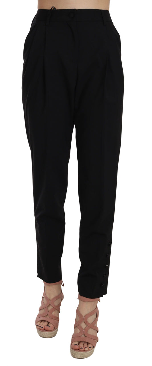 Elegant Pleated Tapered Black Trousers