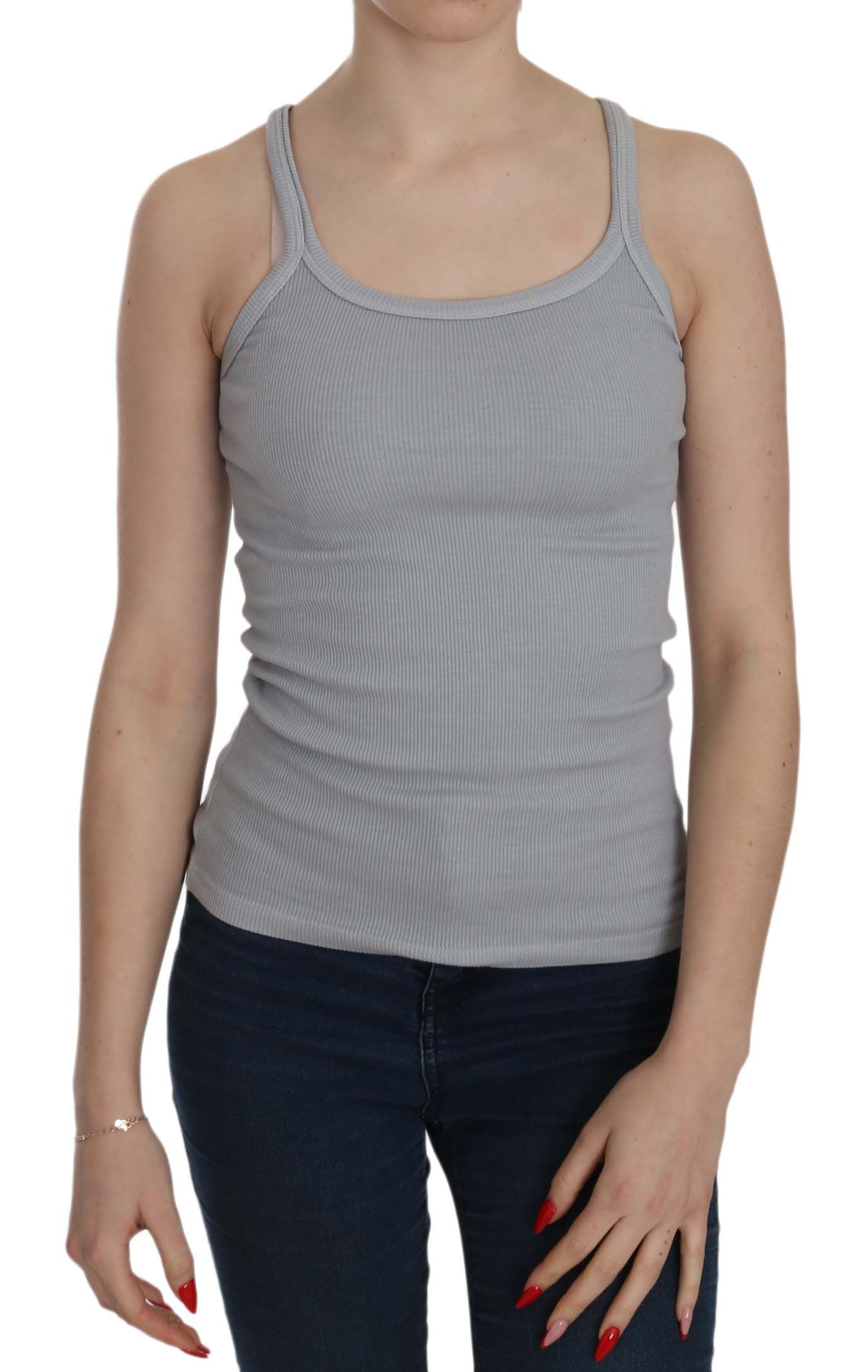 Elegant Sleeveless Light Gray Cotton Blouse