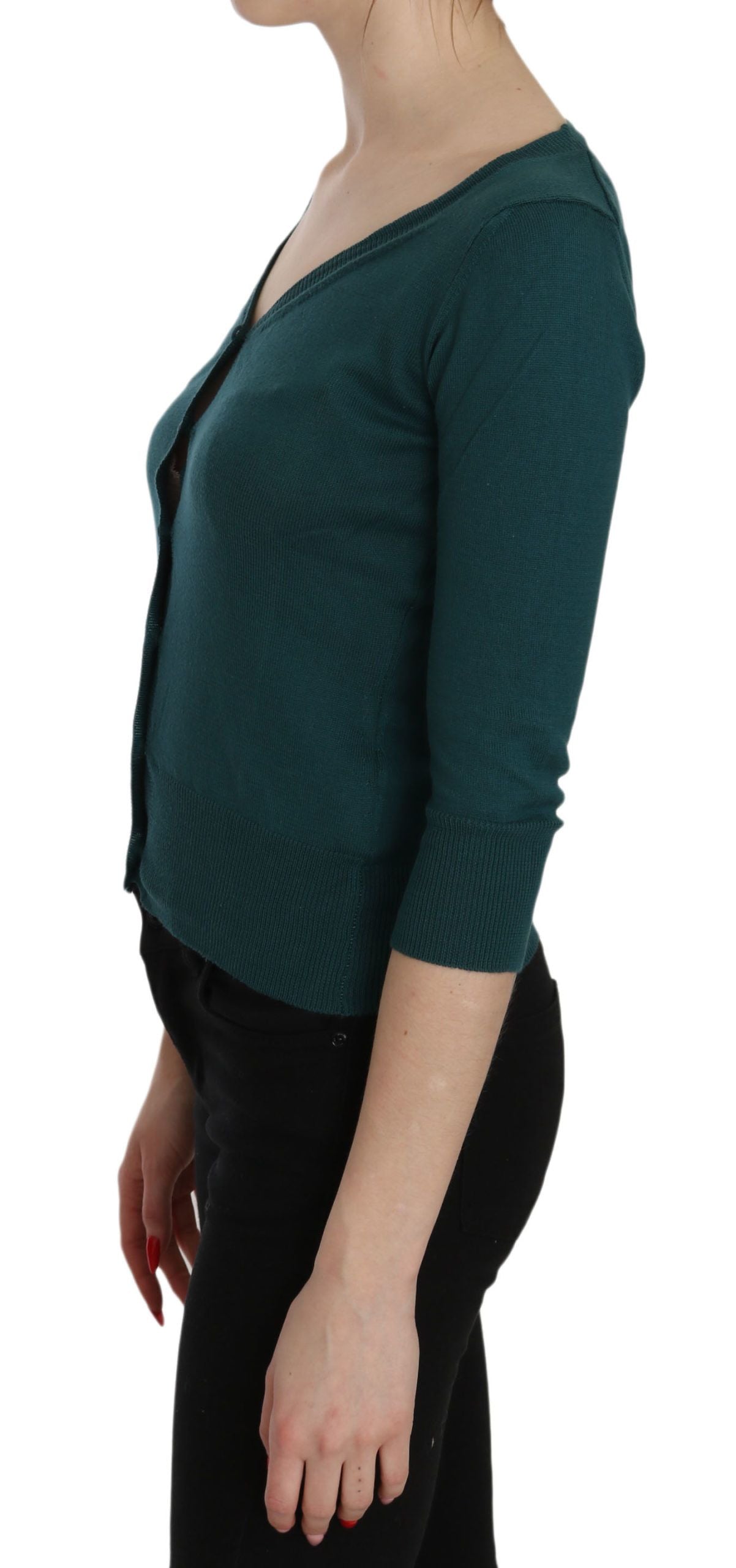 Chic Blue Green Cotton Cardigan Top