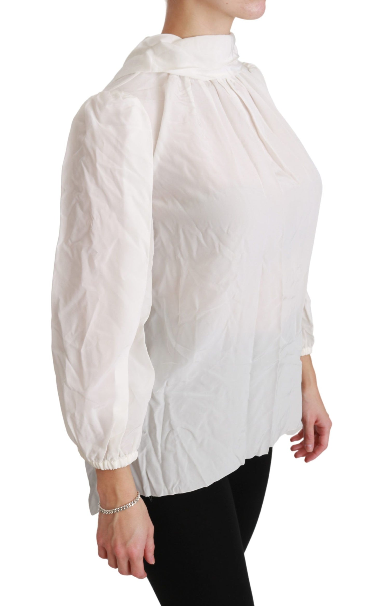 Elegant White Silk Turtle Neck Blouse