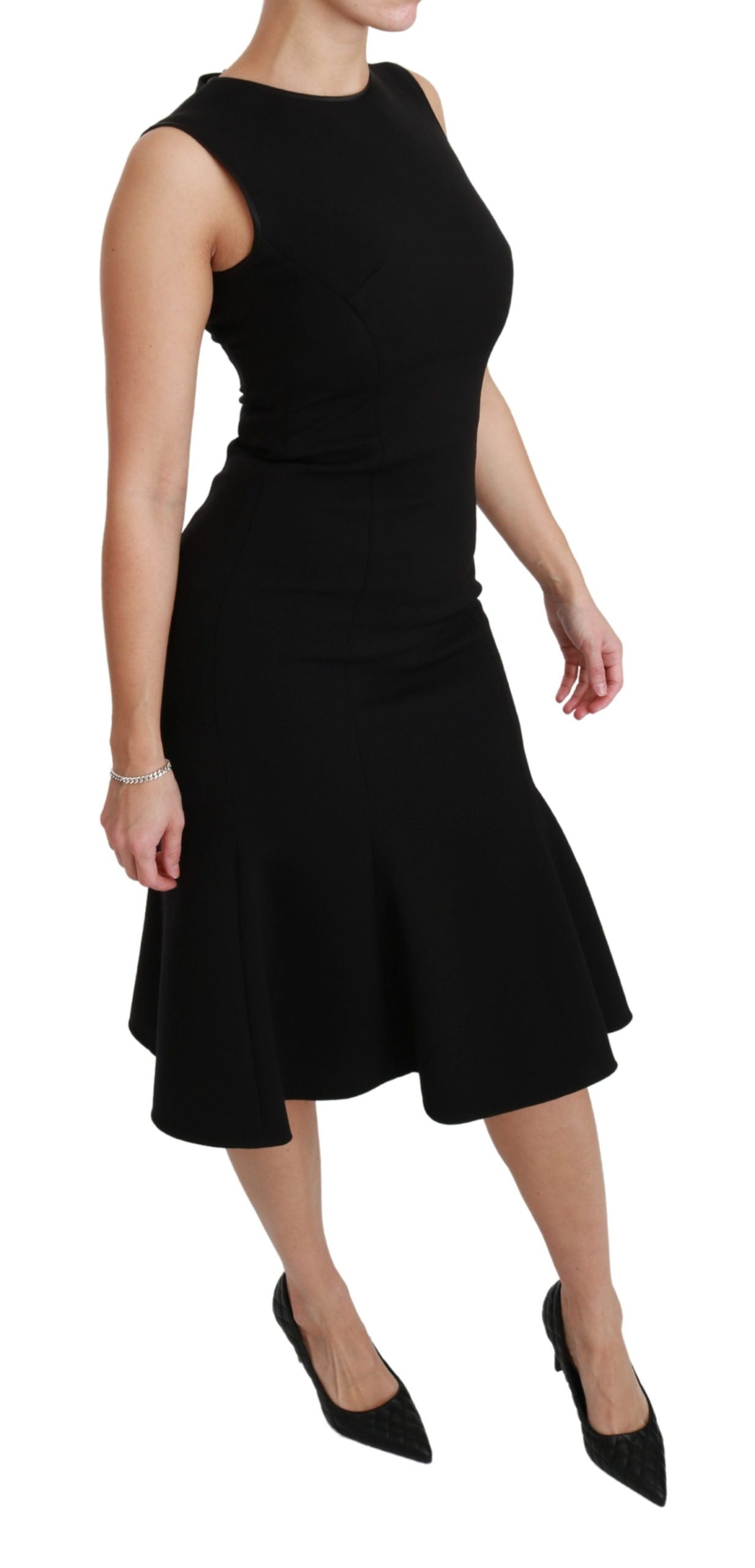 Elegant Black Fit Flare Wool Blend Dress