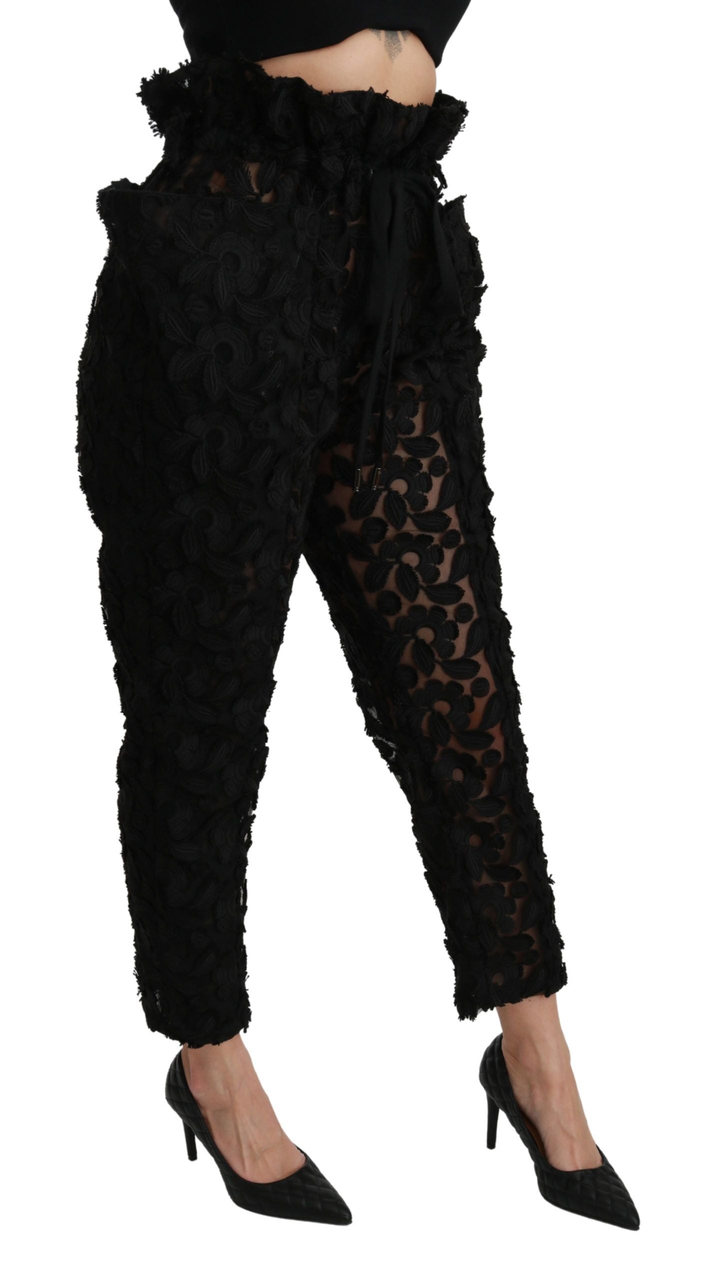 Chic Tapered High Waist Lace Pants