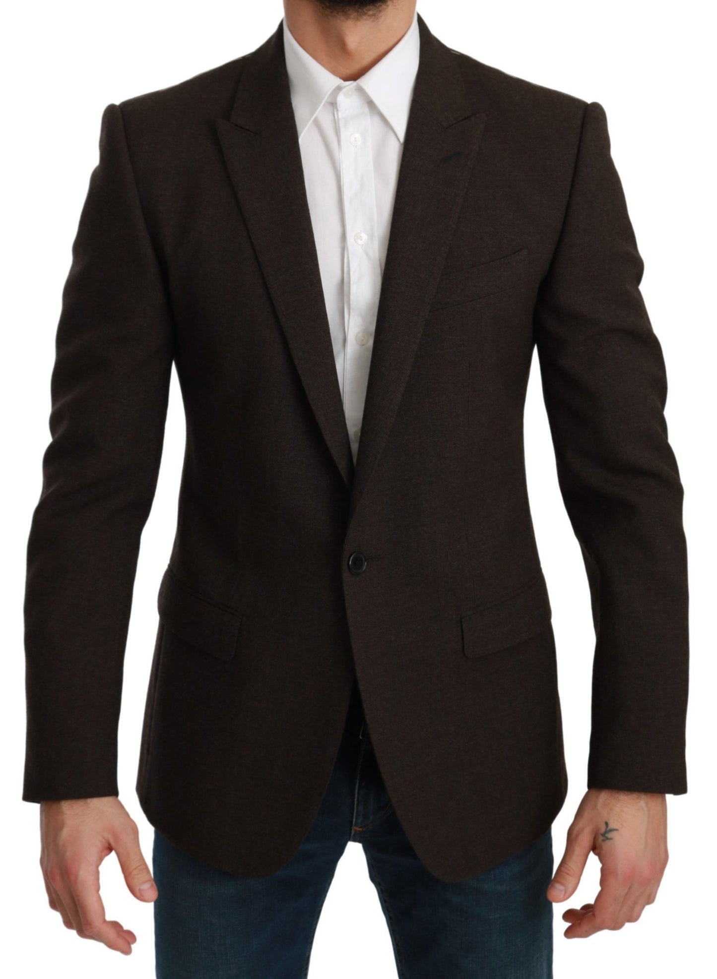 Elegant Brown Virgin Wool Martini Blazer