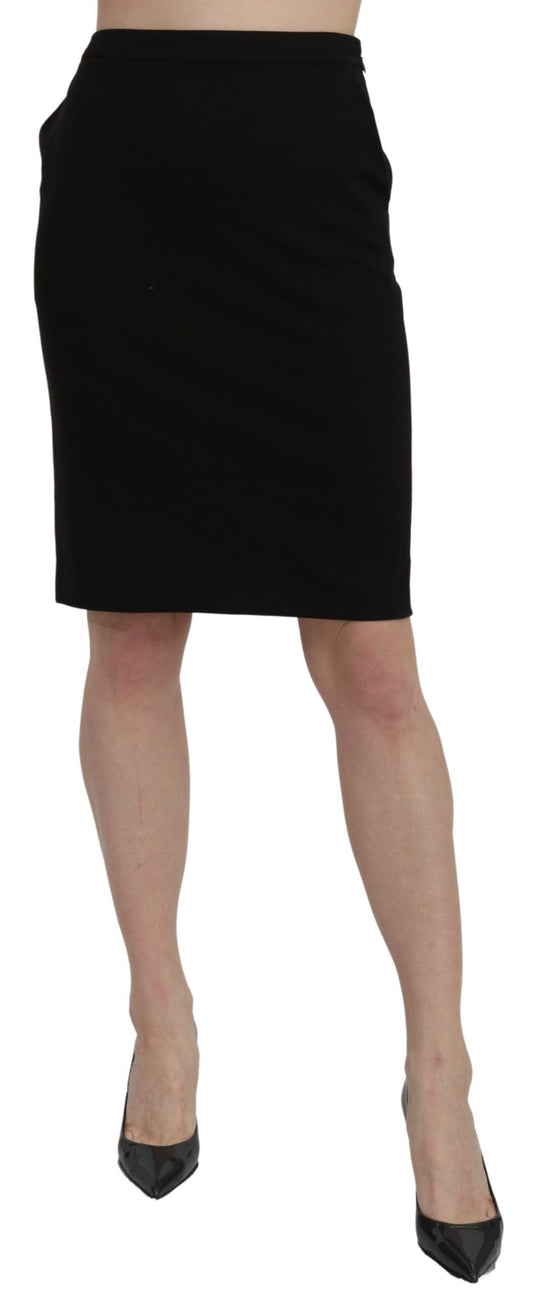 Chic High Waist Black Linen Skirt