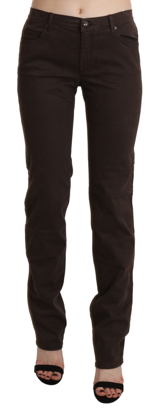 Chic Brown Mid Waist Skinny Trousers