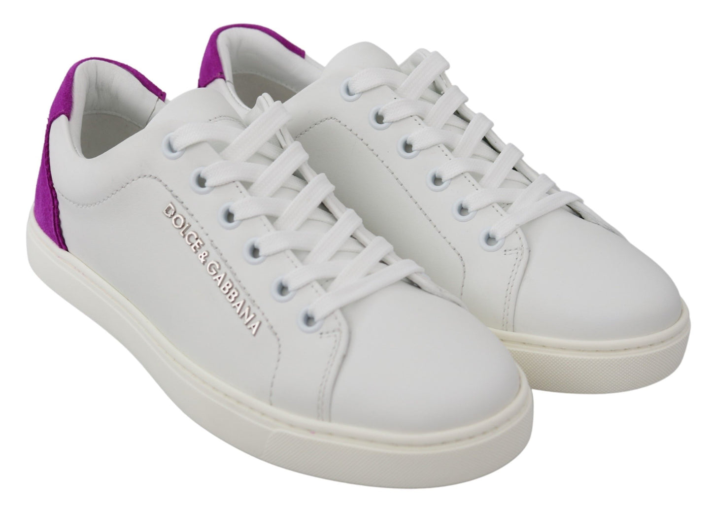 Chic White Leather Sneakers with Purple Accents