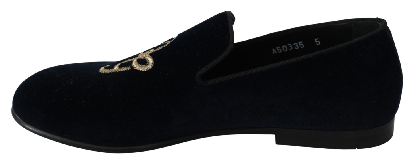 Elegant Blue Embroidered Loafers