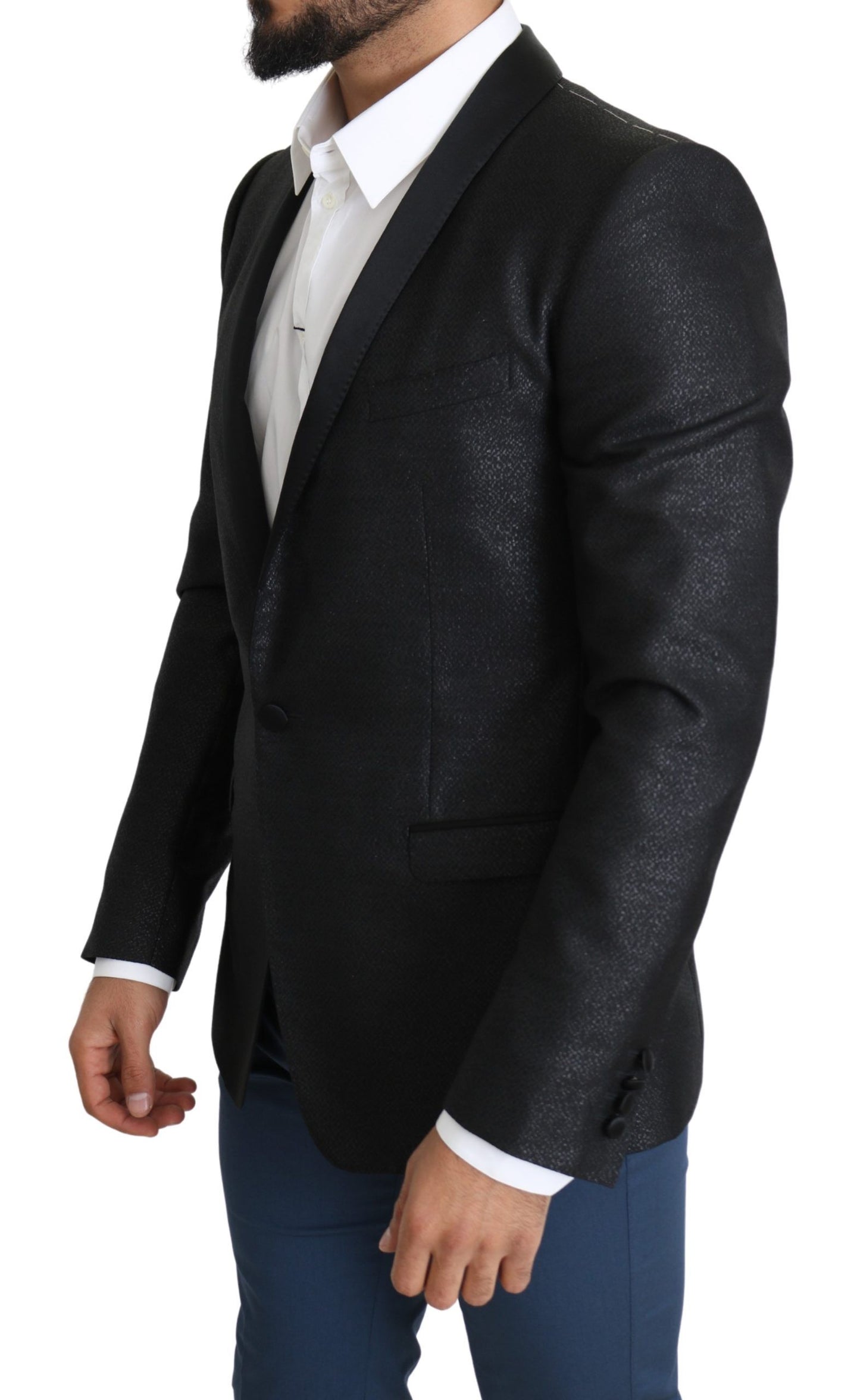 Elegant Black Jacquard Slim Fit Blazer