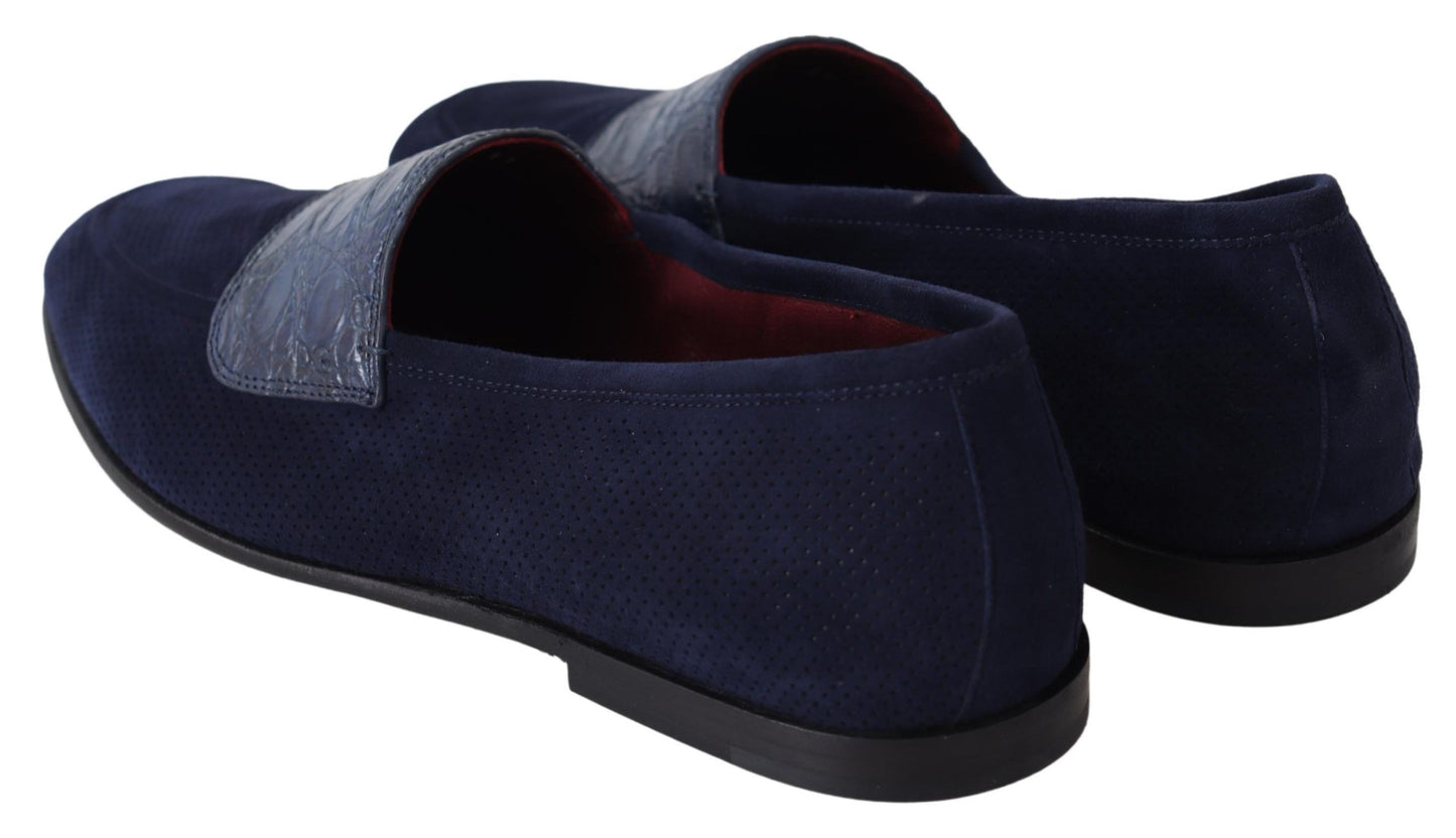 Elegant Blue Suede Leather Loafers