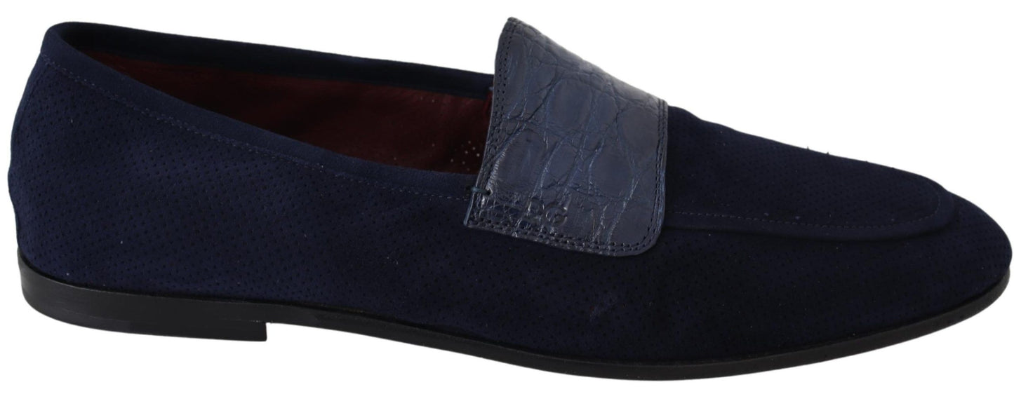 Elegant Blue Suede Leather Loafers