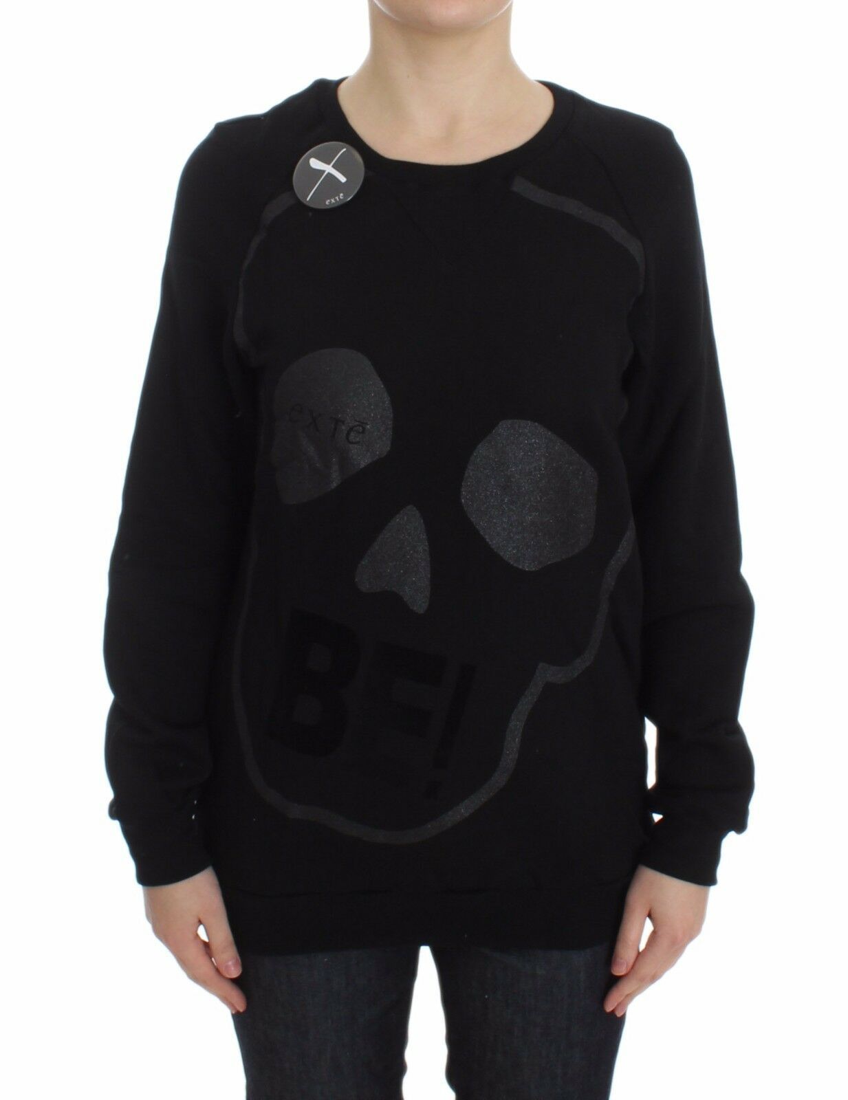 Chic Skull Motif Crew-Neck Cotton Sweater