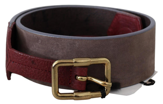 Elegant Brown Leather Belt with Gold Buckle