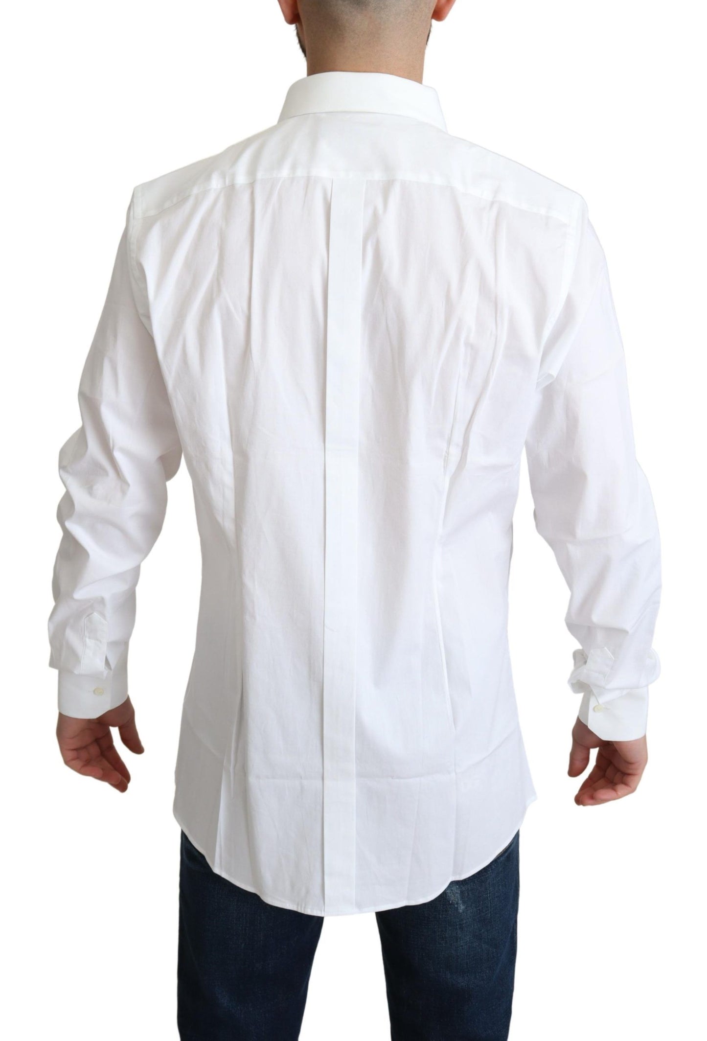 Elegant White Cotton Stretch Dress Shirt