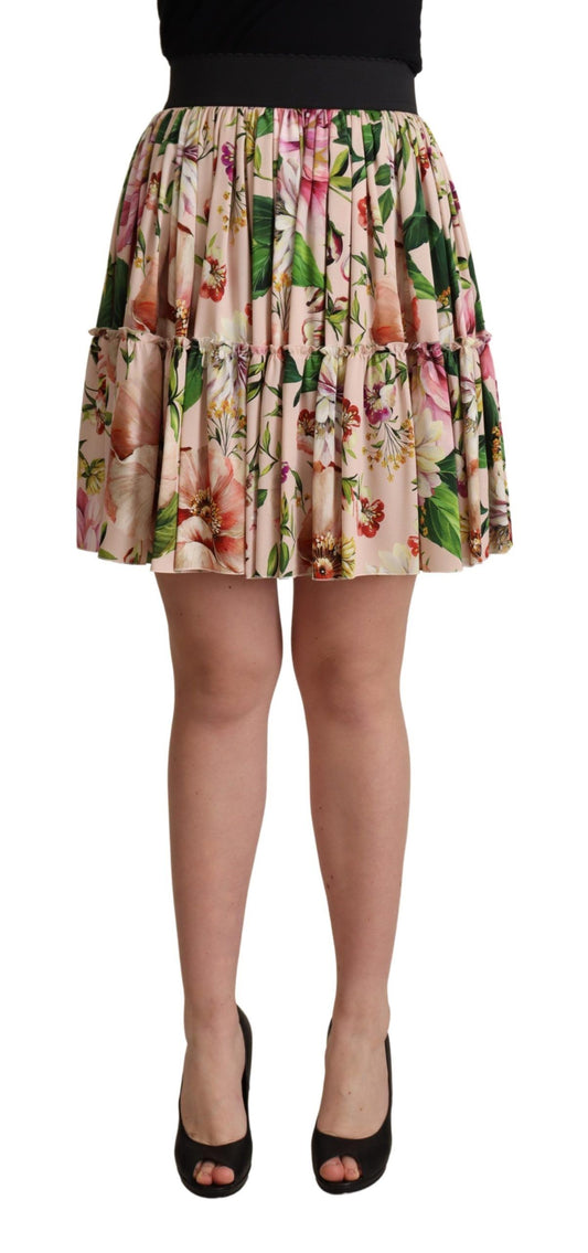 Elegant Floral Silk High Waist Mini Skirt