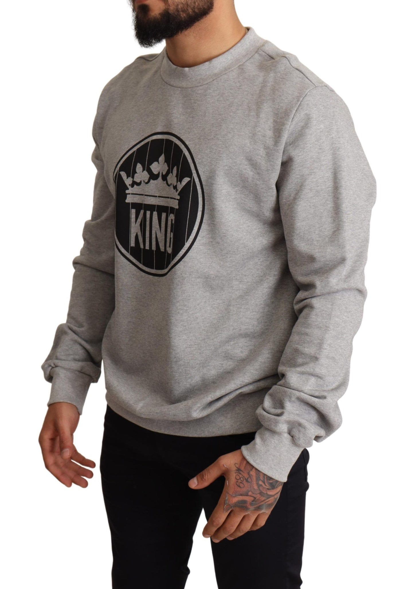 Regal Crown Cotton Sweater - Sophisticated Gray