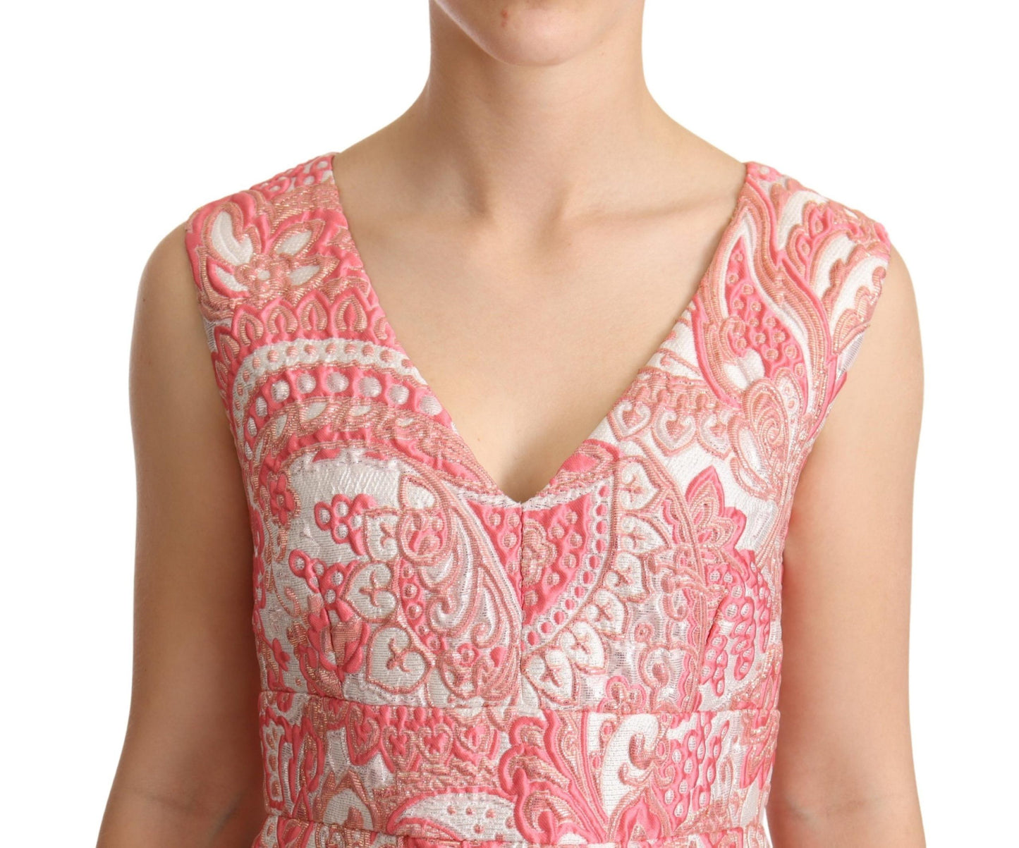 Elegant Pink Jacquard Floral Sheath Dress