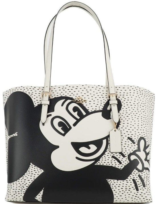 (C6978) Mickey Mouse X Keith Haring Mollie Large Leather Shoulder Tote Bag