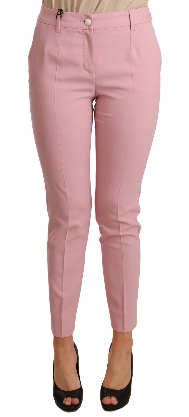 Elegant Pink Virgin Wool Cropped Trousers