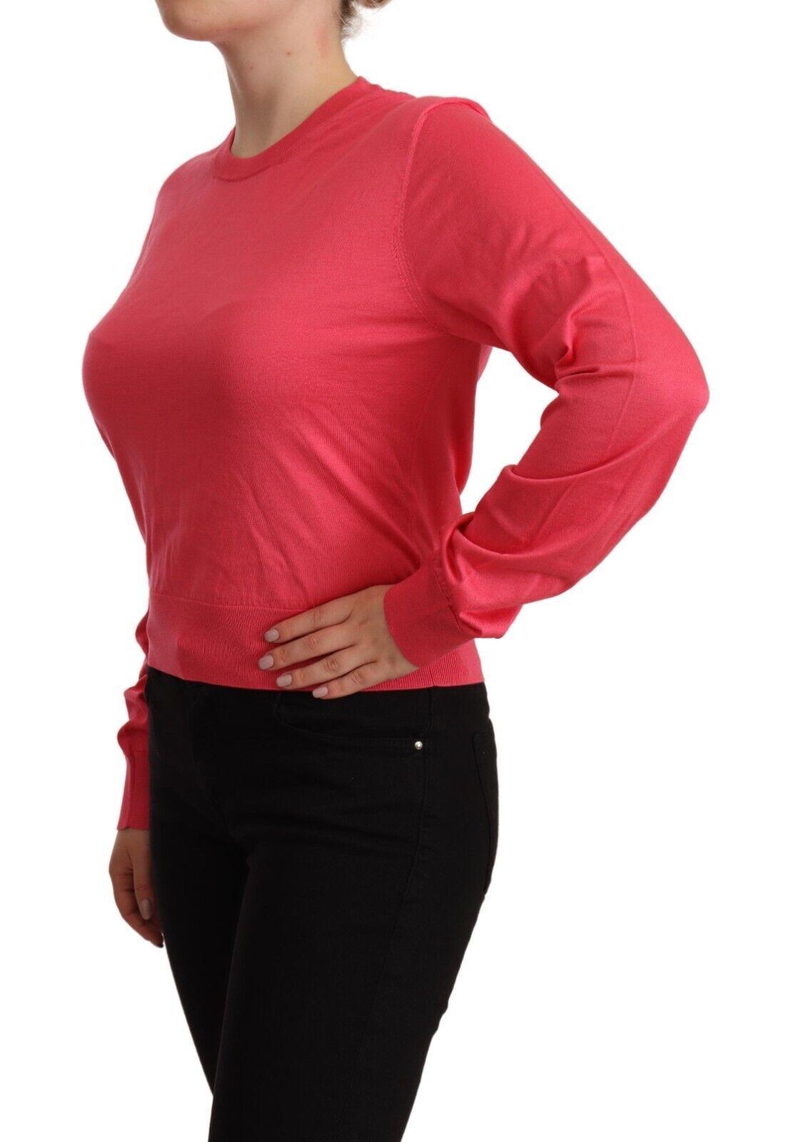 Elegant Pink Silk Crewneck Sweater