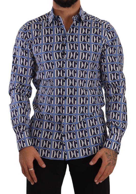 Slim Fit Blue Logo Cotton Shirt