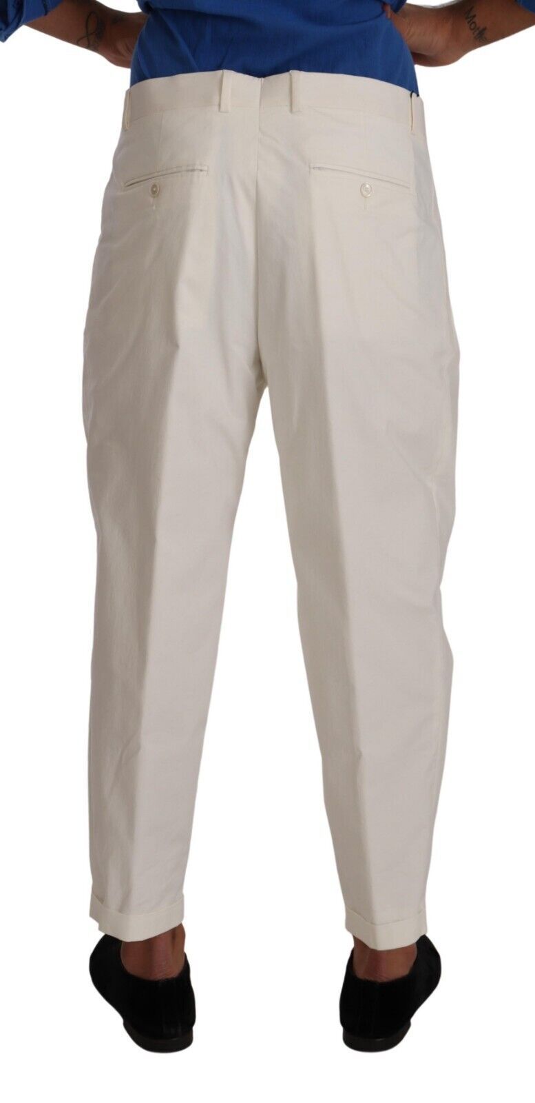 Elegant White Cotton Stretch Dress Pants