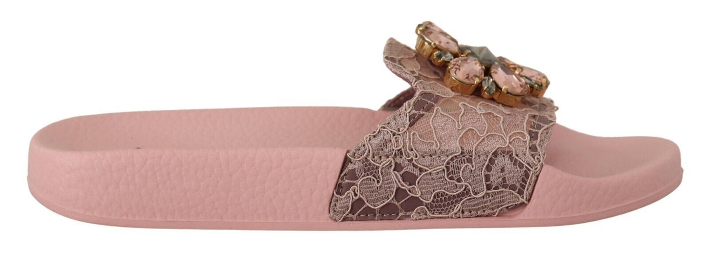 Floral Lace Crystal Embellished Slide Flats