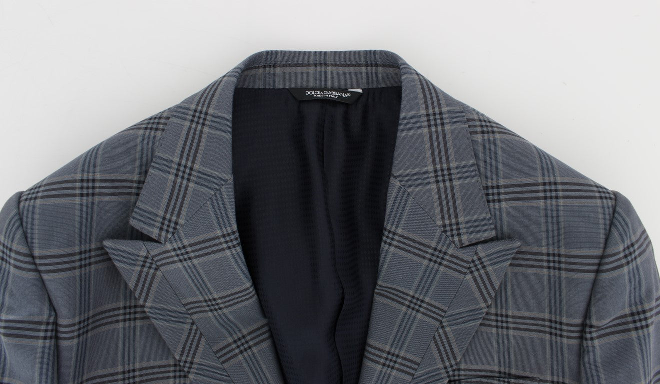 Elegant Blue Checkered Slim Fit Blazer