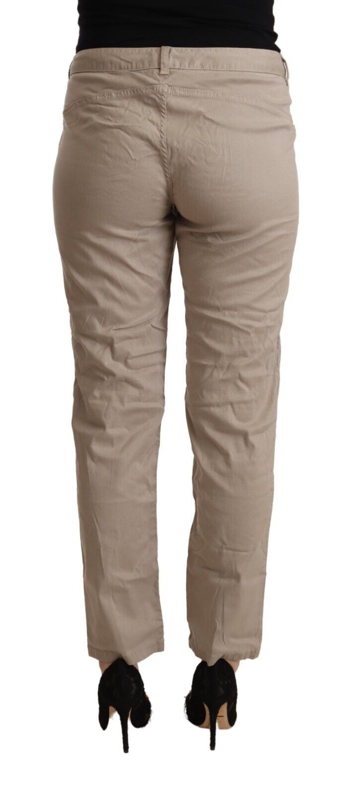 Beige Mid Waist Tapered Pants