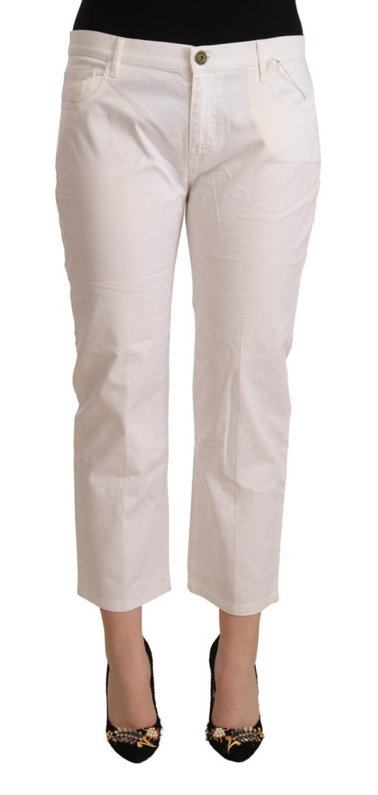 Chic White Mid Waist Skinny Cropped Jeans