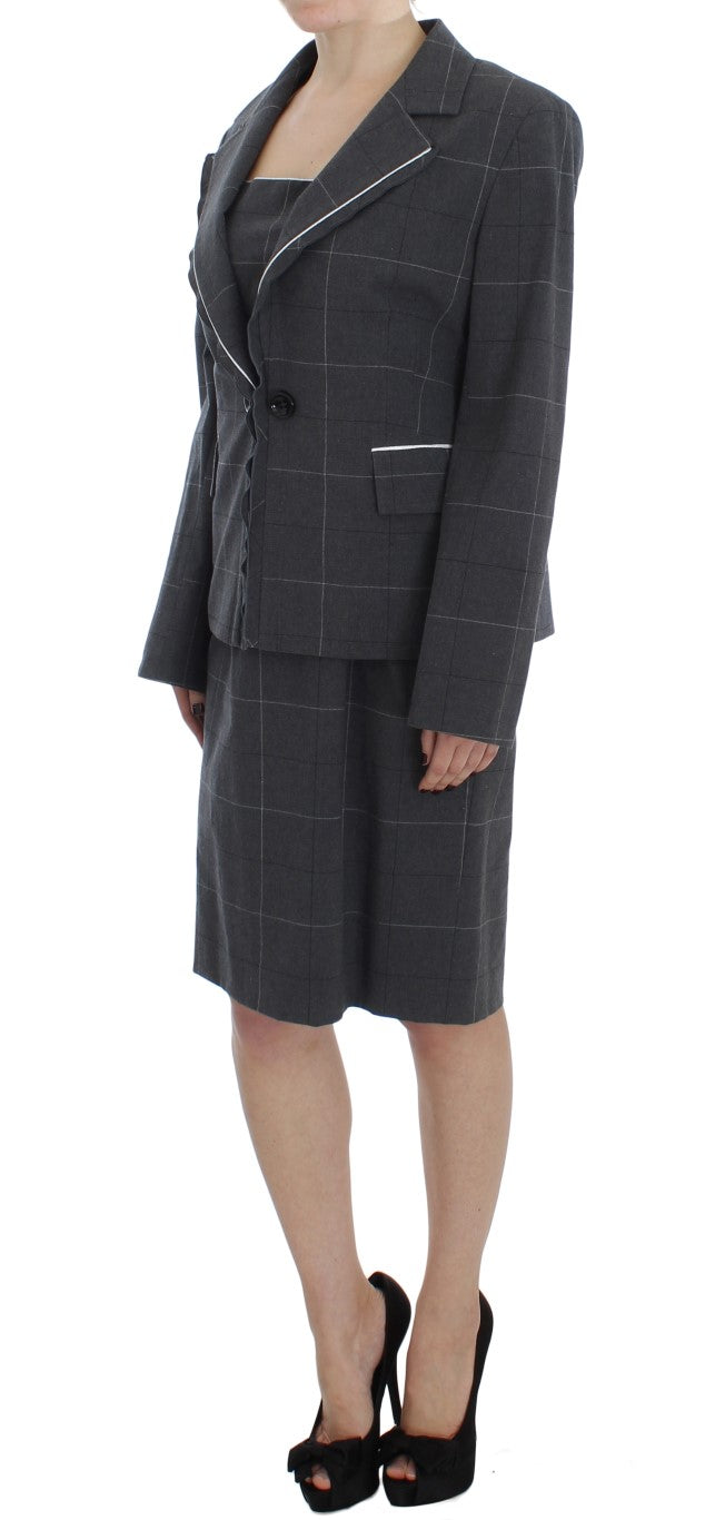 Elegant Gray Checkered Sheath Suit Set