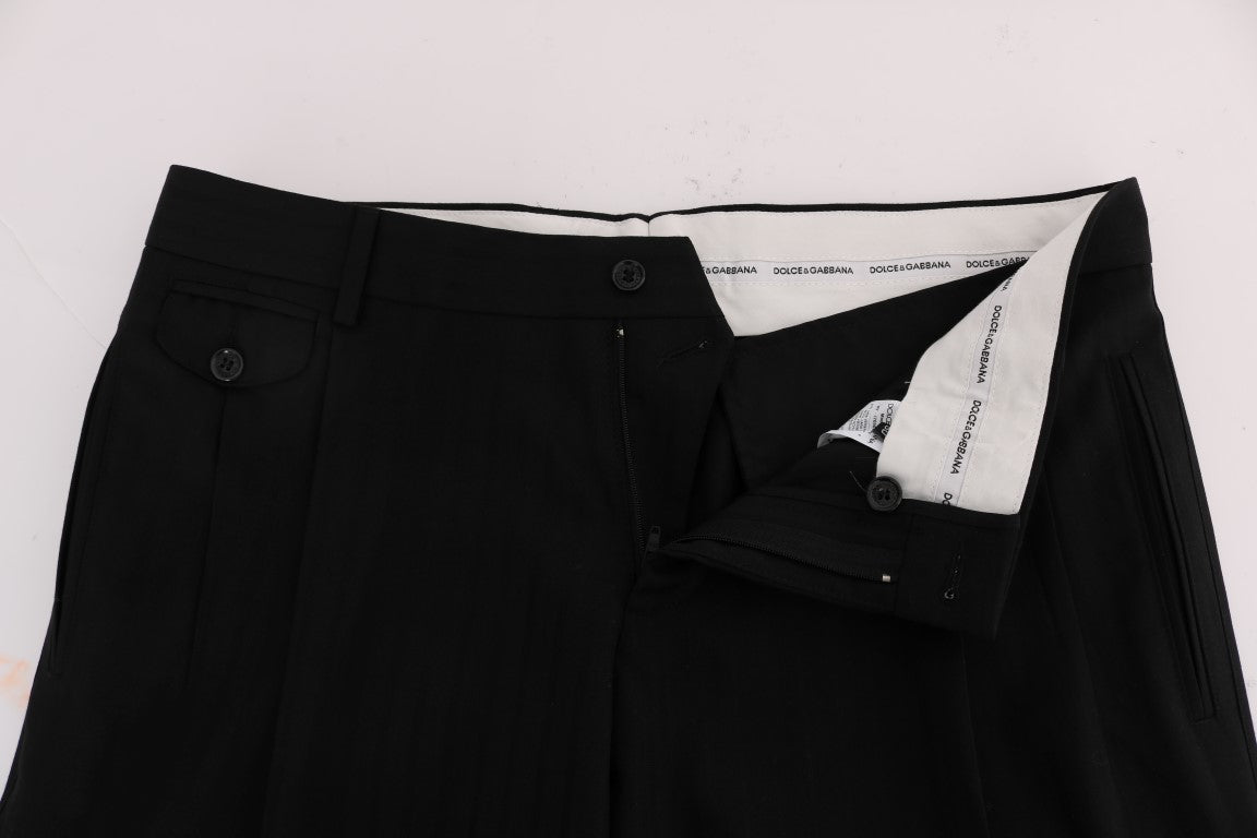 Elegant Black Striped Straight Fit Dress Pants