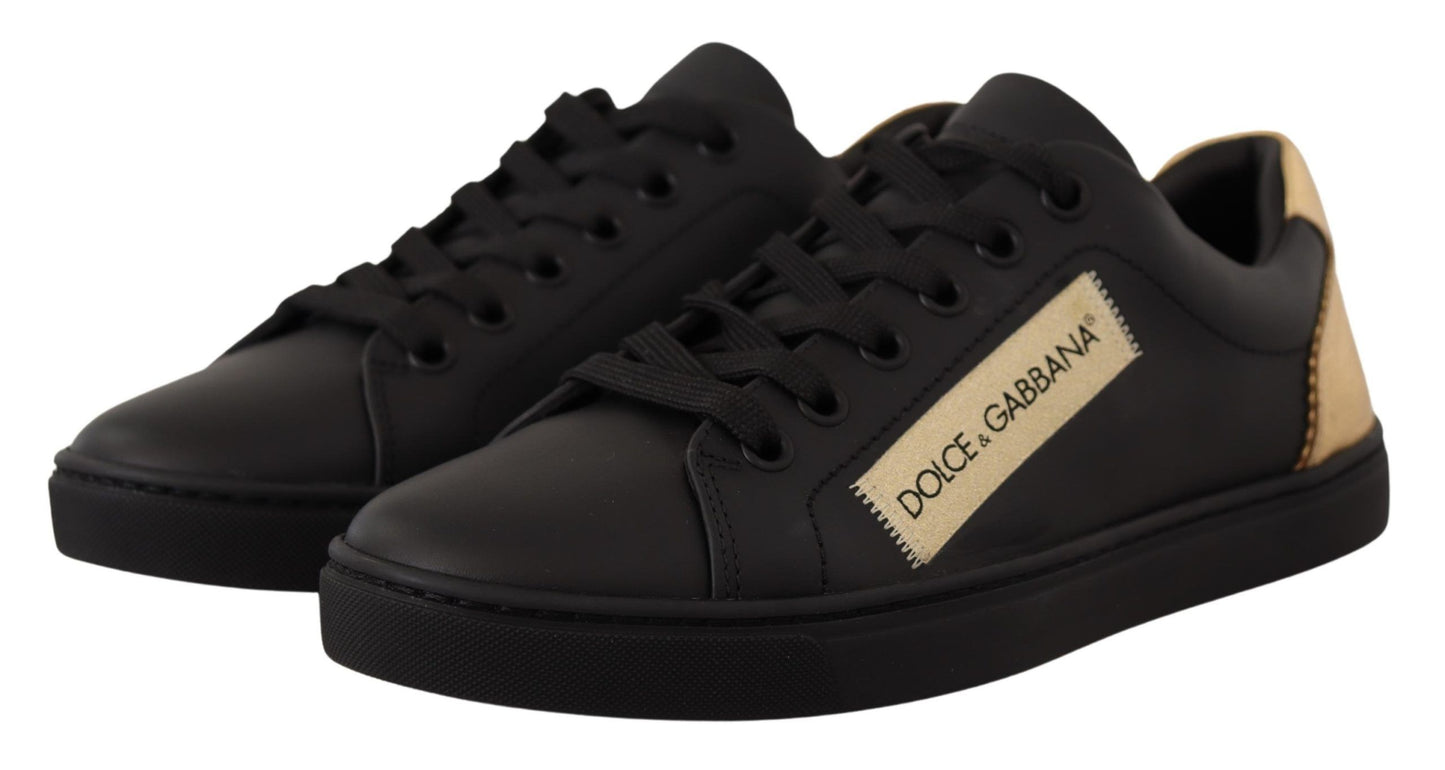 Chic Black and Gold Low-top Leather Sneakers