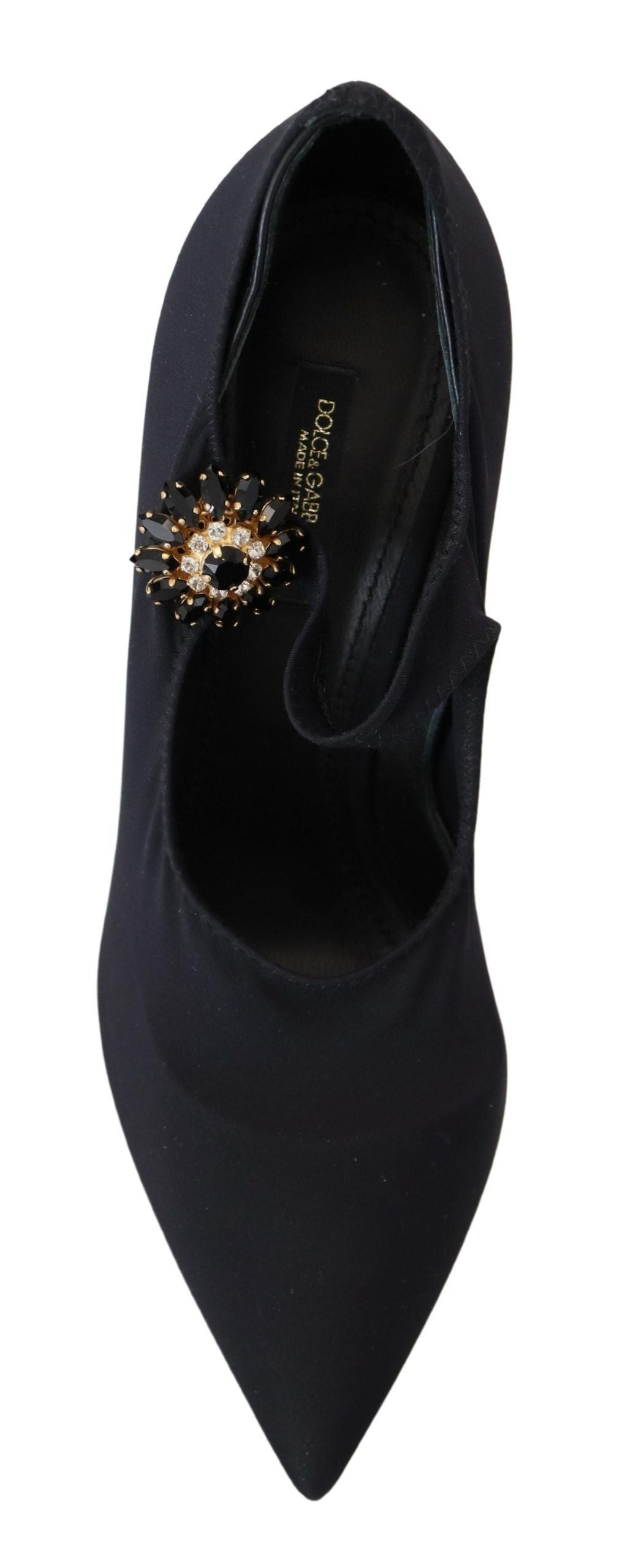 Chic Black Mary Jane Sock Pumps with Crystals