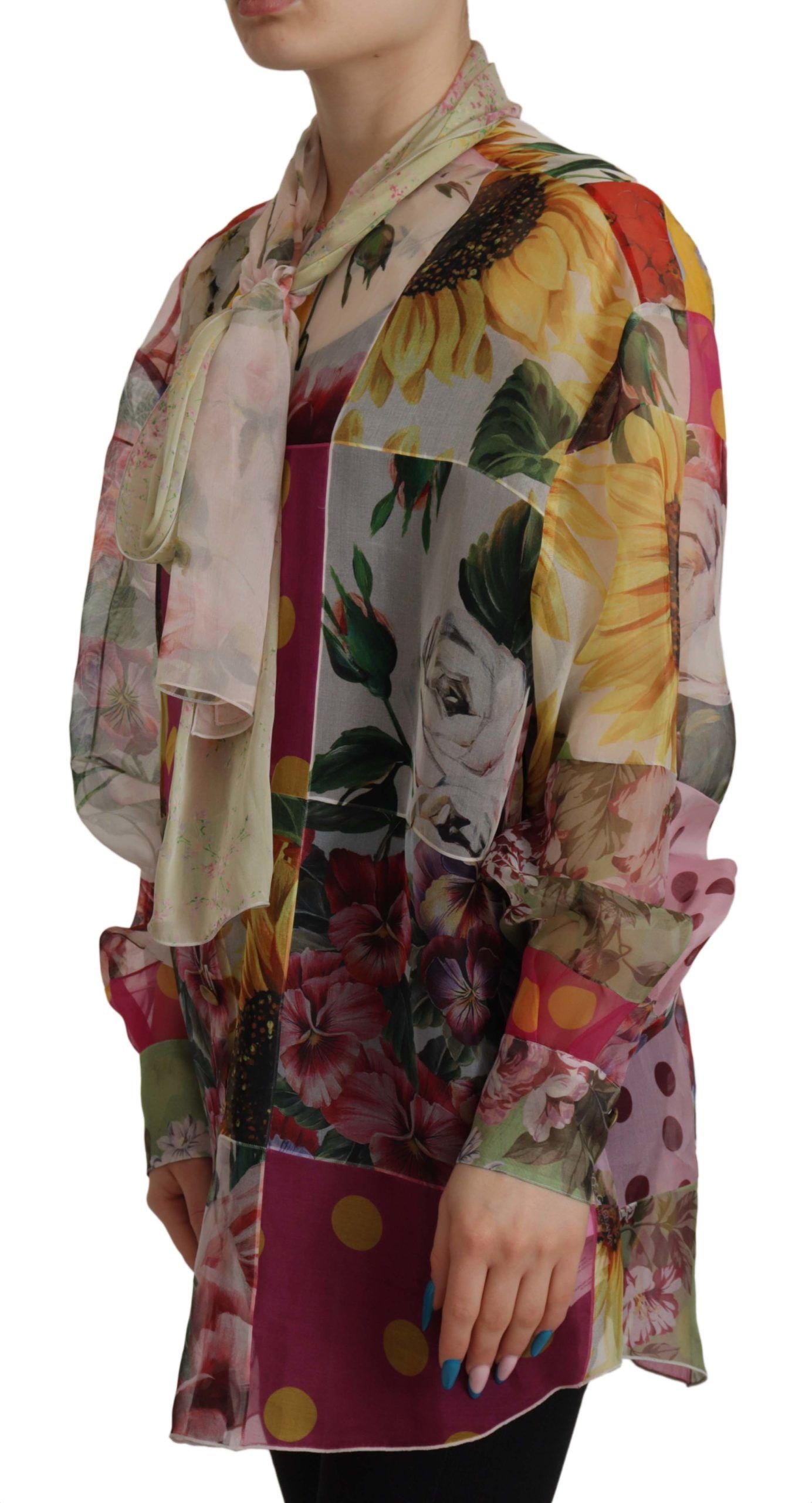 Multicolor Silk Ascot Collar Blouse