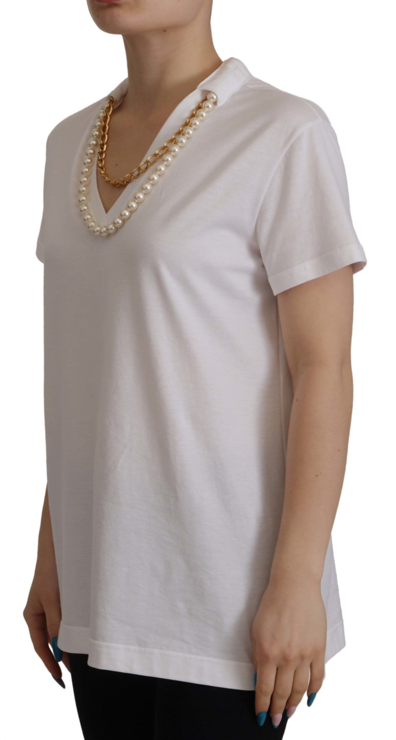 Stunning V-Neckline Logo Embellished Tee