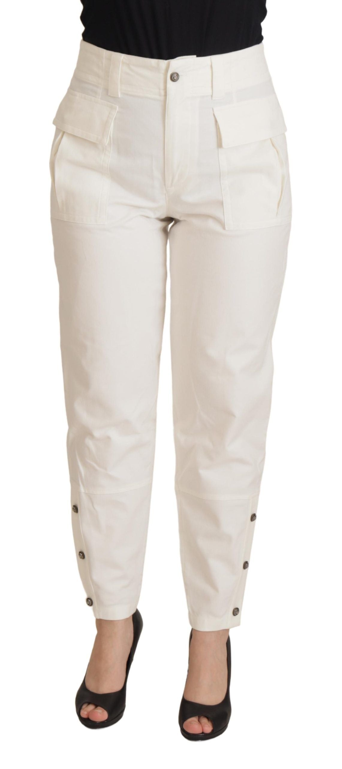 Elegant White High-Waist Tapered Trousers