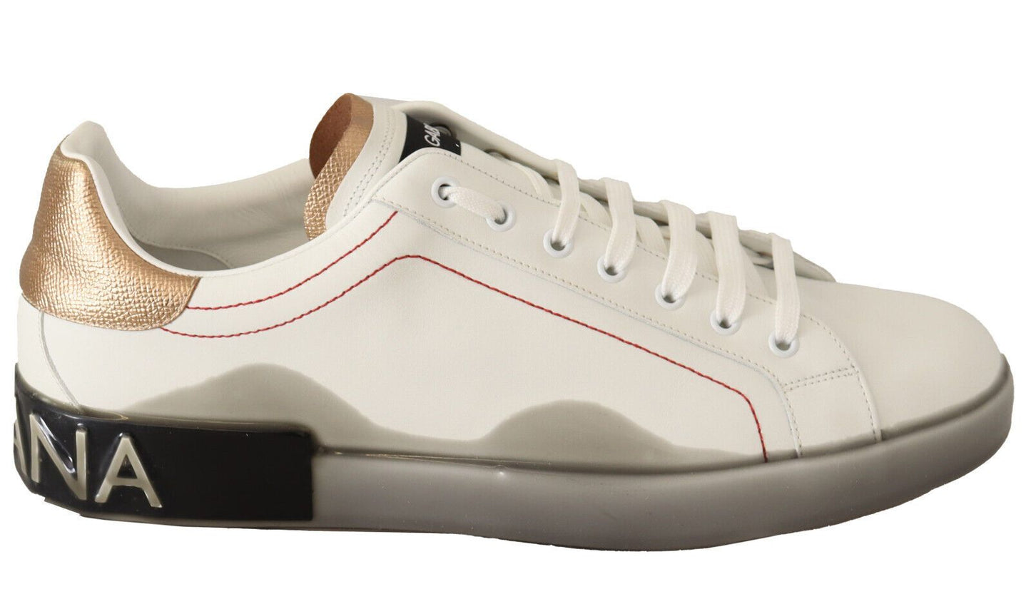 Elegant White & Gold Leather Sneakers