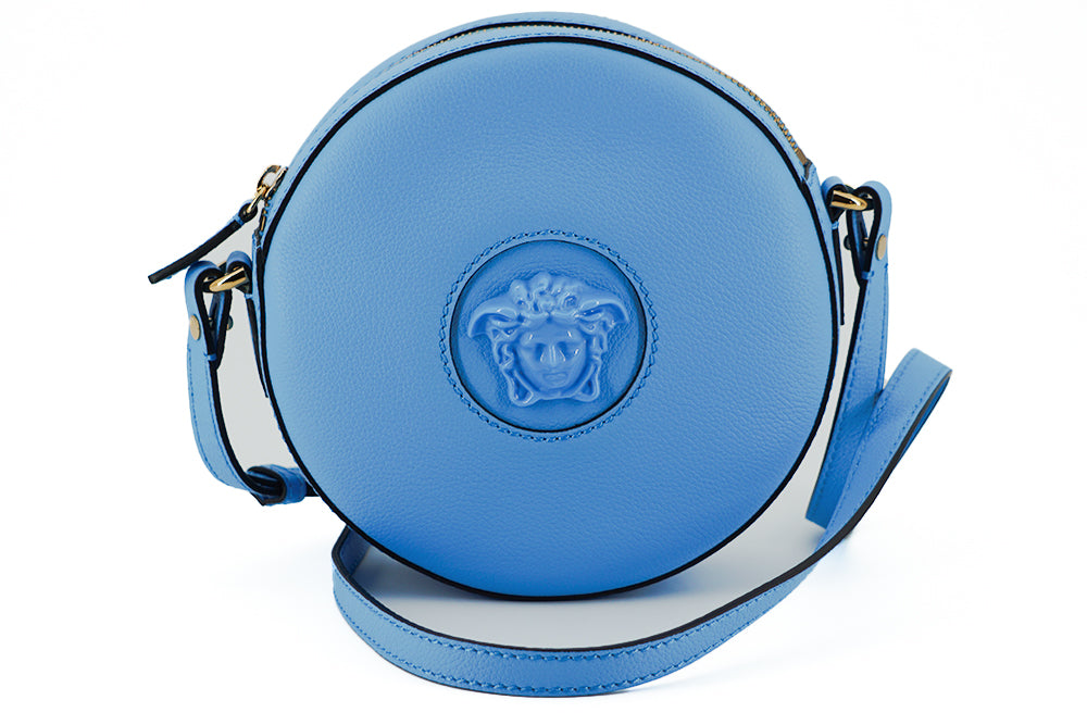 Chic Blue Leather Round Shoulder Bag