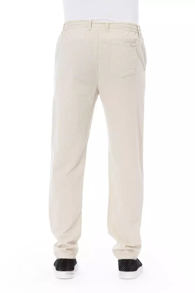 Beige Cotton Men Chino Trousers