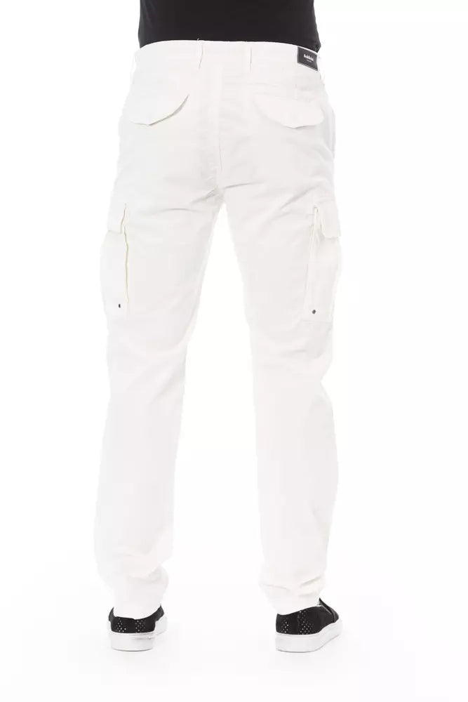 White Cotton Men Cargo Trouser