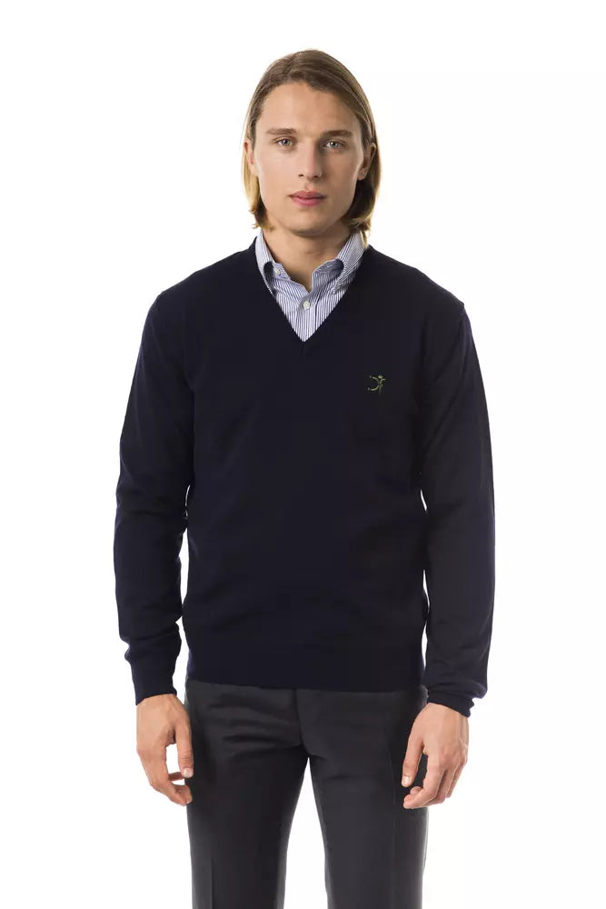 Blue Merino Wool Men Sweater