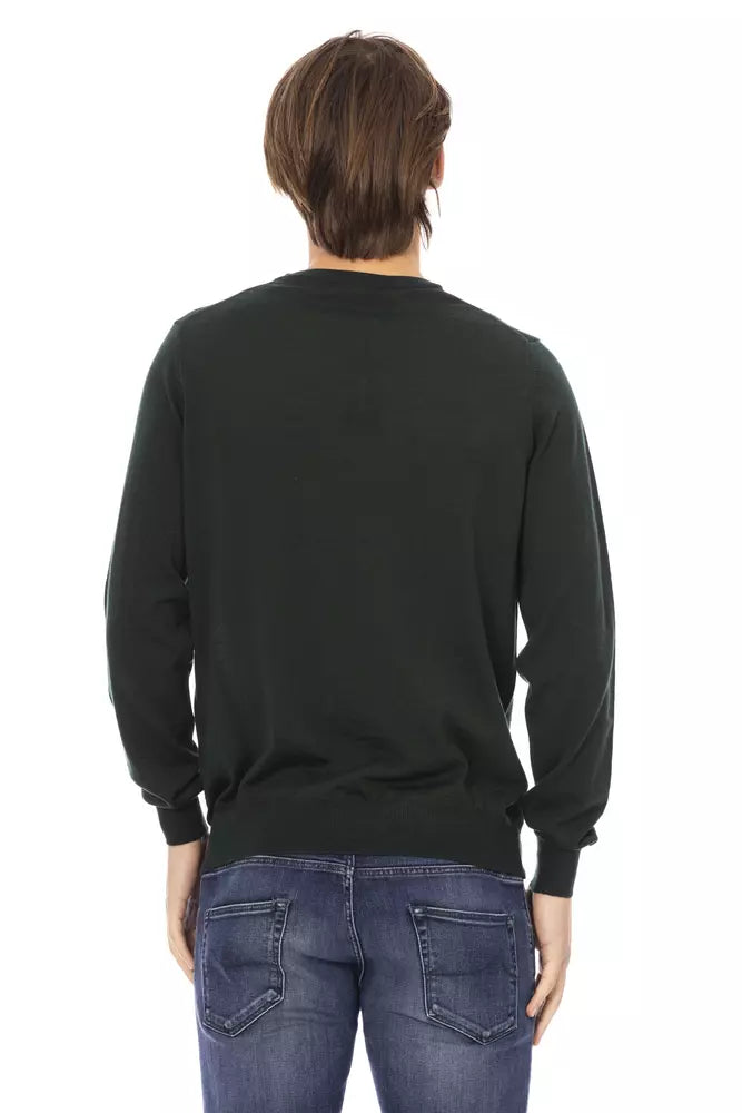 Green Fabric Men Crewneck Sweater