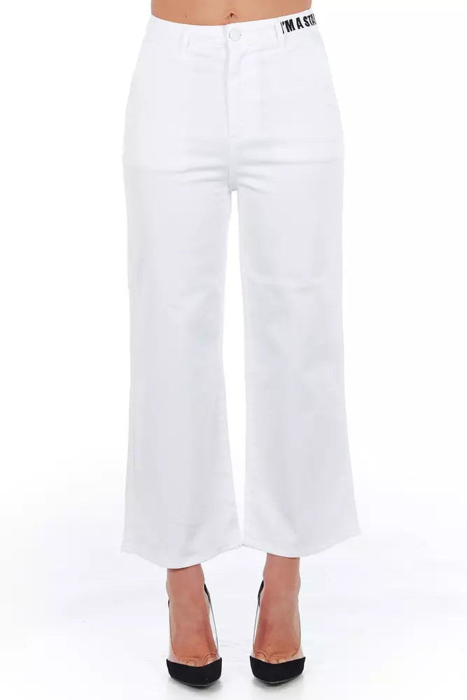 White Cotton Women's Cropped Trouser