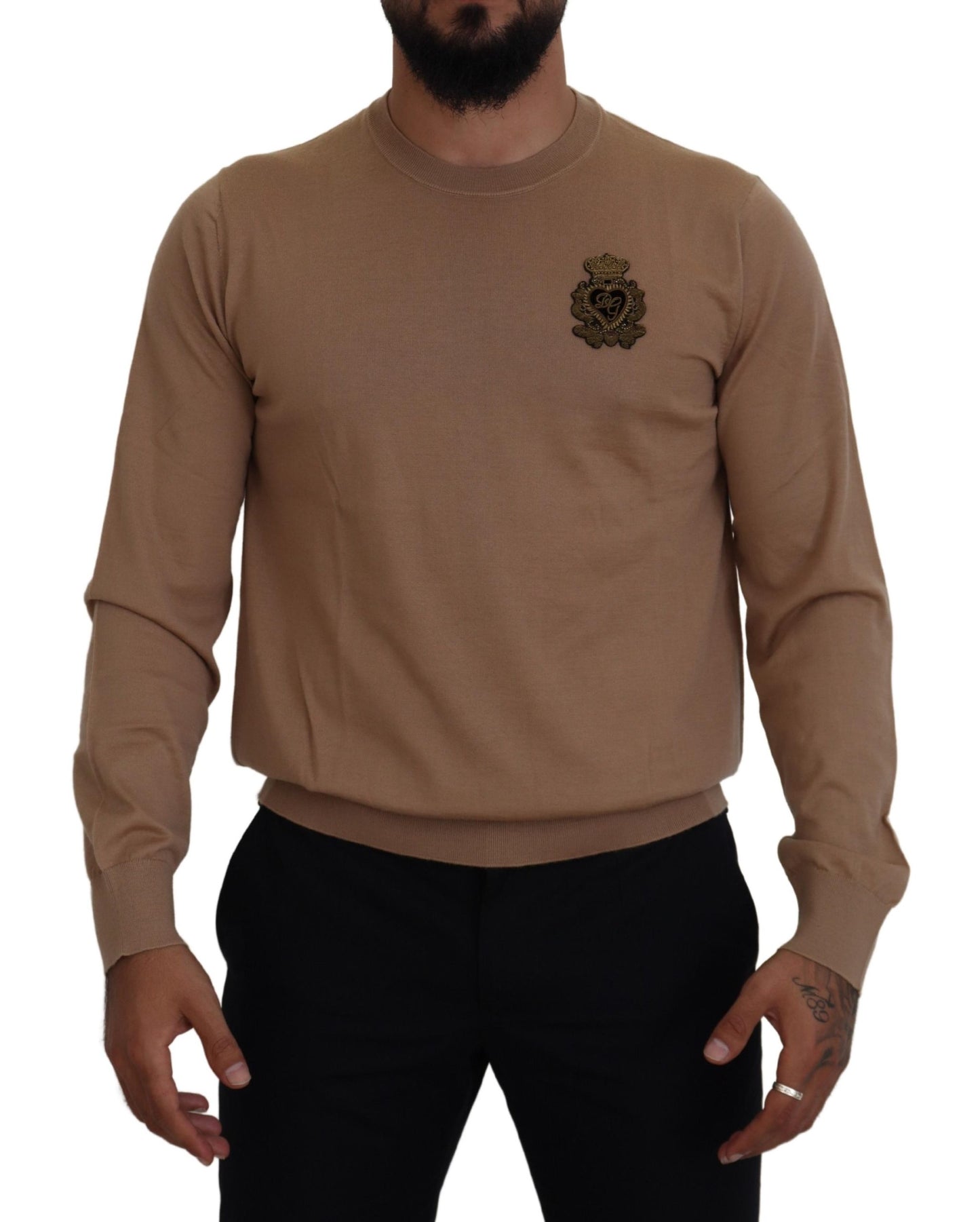 Beige Cashmere Crewneck Pullover Sweater