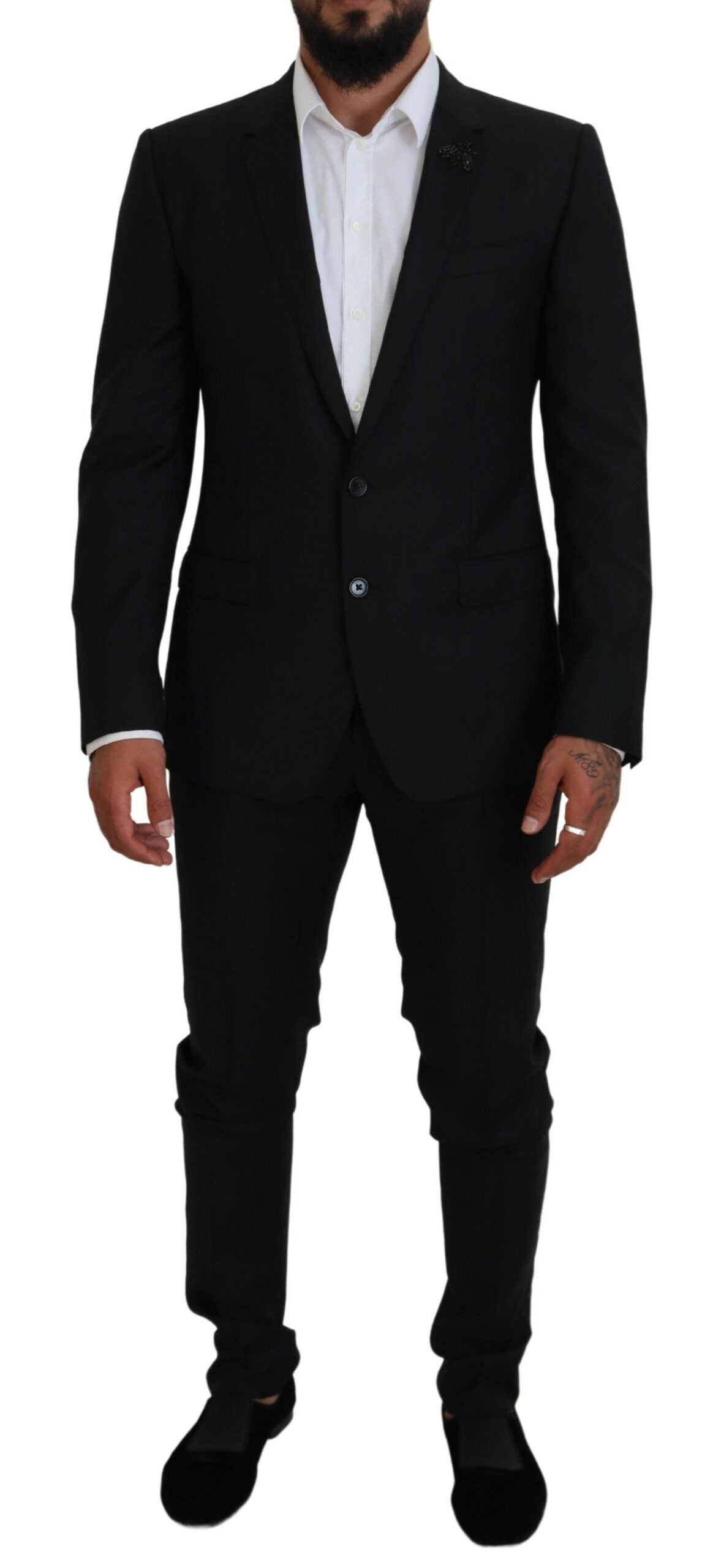 Sleek Black Two-Piece Wool Martini Suit