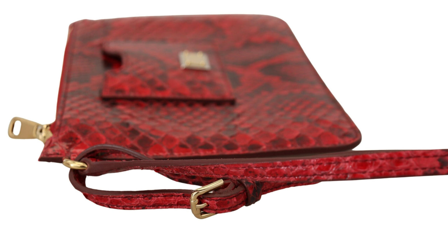 Elegant Red Leather Ayers Snake Clutch