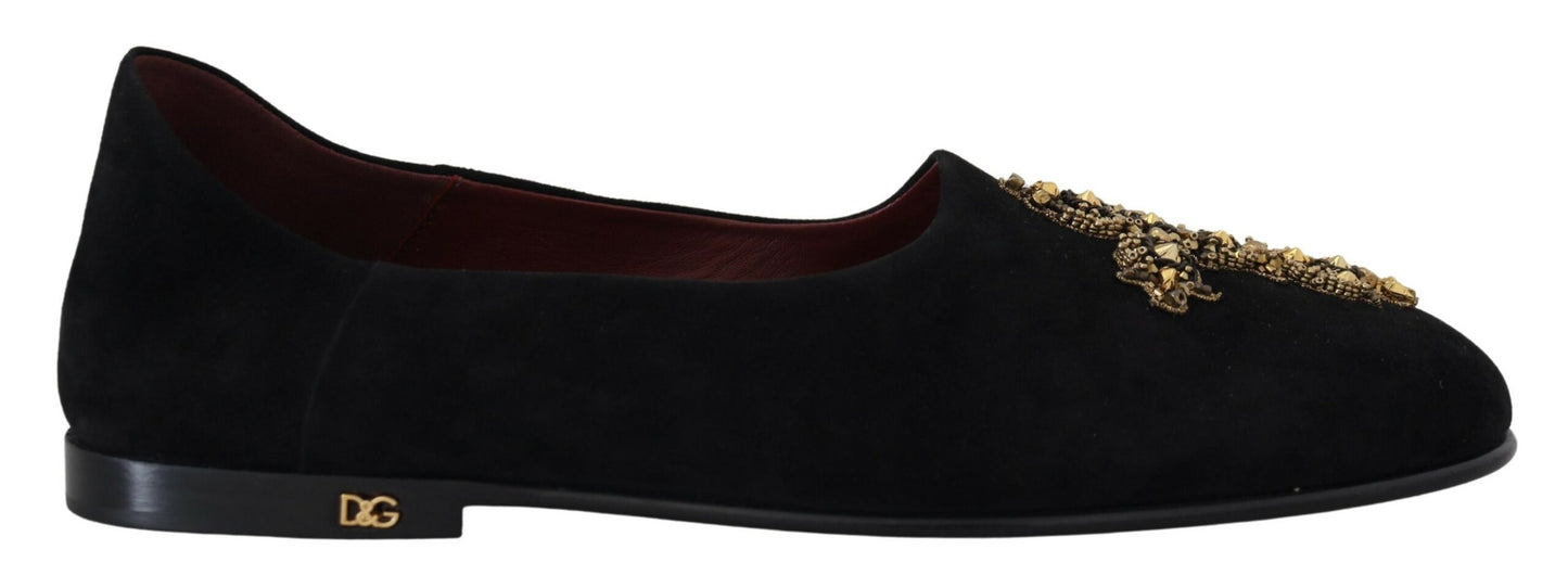 Black Gold Crystal Sequined Loafers