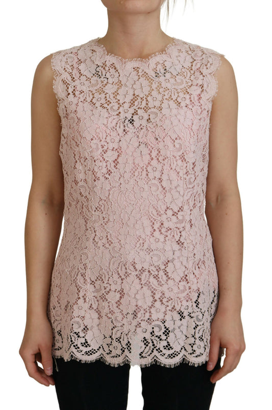 Elegant Sheer Lace Sleeveless Blouse in Pink