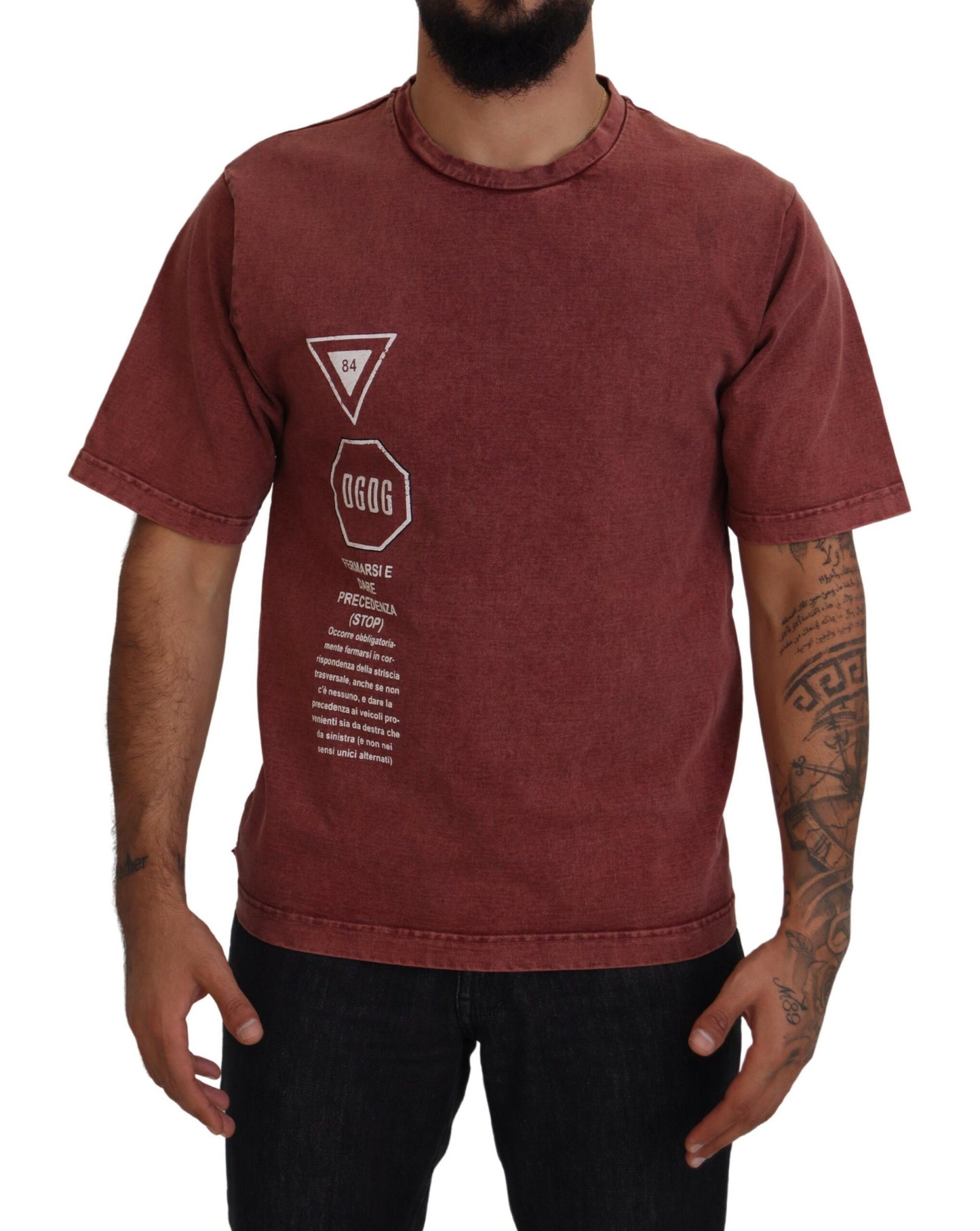 Elegant Maroon Printed Cotton Tee