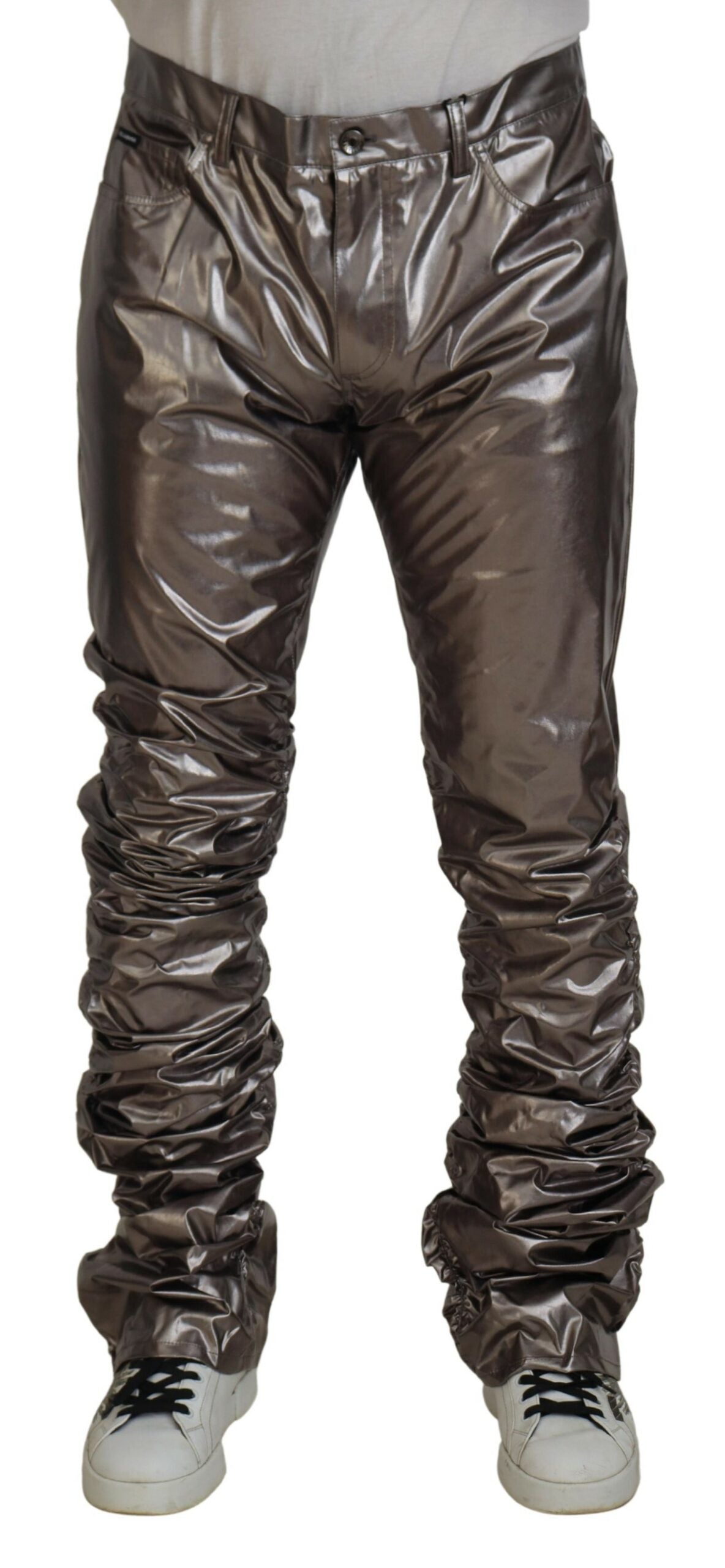 Metallic Silver Casual Pants